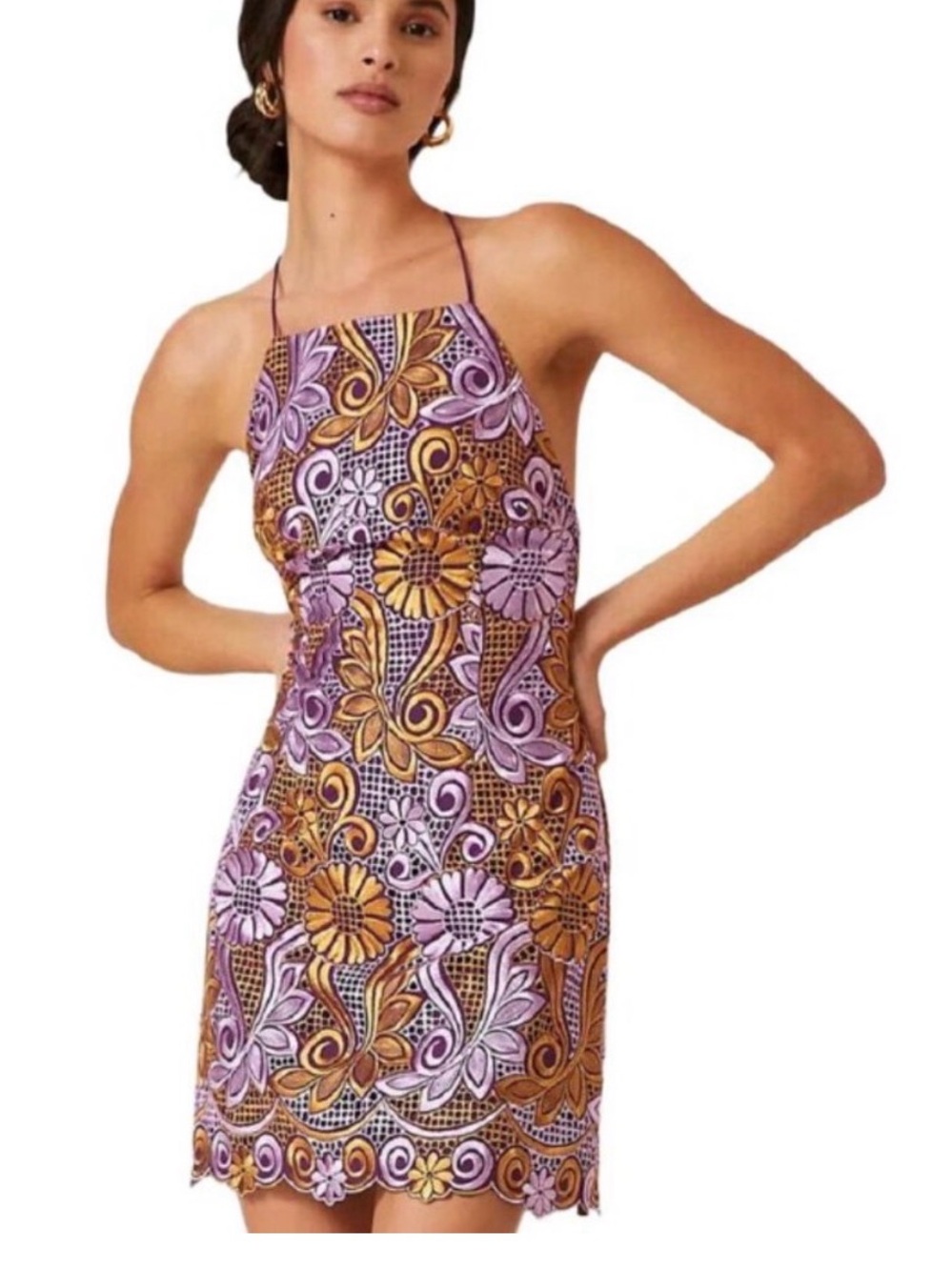 Anthropologie Embroidered Floral Halter Mini Dress